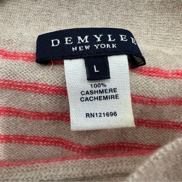 Demylee 100% Cashmere Beige & Pink Striped 3/4 Sleeve Pullover Sweater Size L - Picture 5 of 9